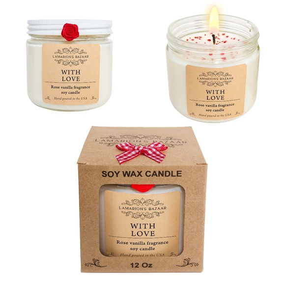 "WITH LOVE" - Rose and Vanilla - 100% Natural Soy Candle - Love Candle with Red - Picture 7 of 7
